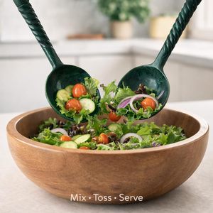 ชุดช้อนและส้อมเสิร์ฟสลัดเรซิ่นลายหินอ่อนสีเขียวทำมือ – ดีไซน์ลายวนที่ทนทานสำหรับผสมและเสิร์ฟสลัด พาสต้า และผลไม้ - Product Image 3