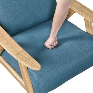 Fauteuil d'appoint moderne 1 pièce pour la maison, revêtement en tissu bleu, finition naturelle, bois d'hévéa massif, dossier et assise rembourrés pour salon - Product Image 6