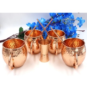Handmade Copper <b>Mug</b> <b>Set</b> Double Wall Hammered Moscow Mule Drinkware Customizable Capacity & Color - Product Image 2