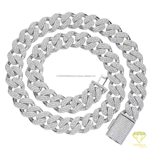 Cadena cubana de plata de ley 925 con diamantes de moissanita, collar grueso con incrustaciones de diamantes para hombre y mujer, joyería de lujo al por mayor. - Product Image 5