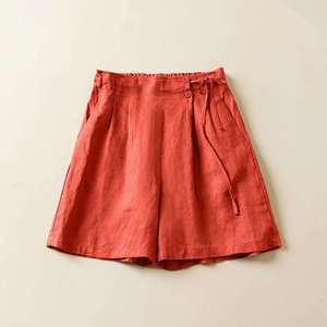 Shorts de Verano para Mujer, de Algodón y Lino, con Botones y Cordón Ajustable en la Cintura Elástica, Corte en A, Pierna Ancha, Casuales - Product Image 4