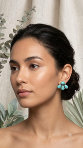 Kingdman Mohave Turquoise Cluster Stud <b>Earrings</b> | Handmade Silver Southwestern Statement Boho Western Jewelry - Product Image 3
