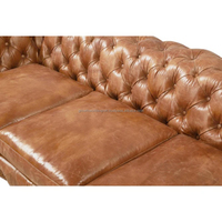 Canapé en cuir Chesterfield tufté marron design 2025, meubles modernes de luxe 3 places pour restaurant, hôtel, cuir véritable