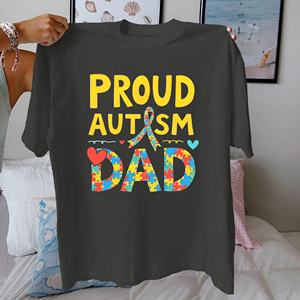 PROUD AUTISM <b>DAD</b> design pure cotton women's <b>Tshirt</b> comfort fit - Product Image 4