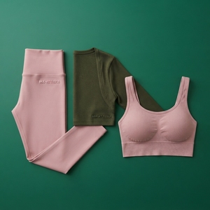 Women Pink Olive Green Yoga Set Sports Bra <b>Bolero</b> <b>Jacket</b> High Waist Leggings Gym Fitness Workout Activewear Set - Product Image 5