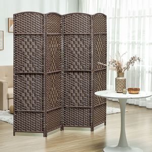 4-Panel 6FT Tall Brown Wood Freestanding Partition Handcrafted <b>Folding</b> Room Divider <b>Screen</b> for Home Office & Party Privacy - Product Image 2