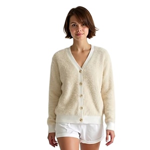 Cardigan d'hiver sur mesure OEM ODM pour femme, pull tendance en jacquard duveteux à manches longues, tricot chaud décontracté en nylon à col en V - Product Image 5