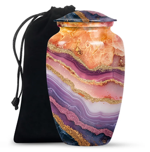 Urna Funeraria Personalizada con Patrón de Ágata para Adultos, con Detalles en Oro y Bolsa de Terciopelo - Product Image 1