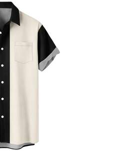 Camisa de Manga Corta con Rayas Verticales Negras y Beige, Estilo Casual de Verano para Hombre, Fabricante OEM, Suministro al por Mayor - Product Image 4