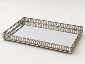 Metal Decorative Tray Set <b>Rectangle</b> Abstract Pattern Traditional Design 2Pcs <b>Mirror</b> Surface Standing Organizer Ramadan Diwali - Product Image 1