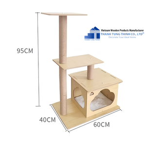 Thanh Tung Thinh Wooden <b>Cat</b> Tree Double Tier Minimalist Standing Rack Round Shape Durable Wood Craft - Product Image 6