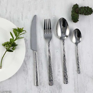 Métal Plaqué Argent Plat Martelé Avec Manche Ombre Noir Couverts Couverts En Acier Inoxydable Couverts Ensemble De Mariage - Product Image 3