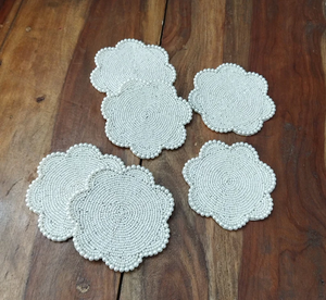 Handmade Unique Design Flower Shape white pearl <b>beaded</b> coasters - Set of 6 by Creative Art Zone - Product Image 3