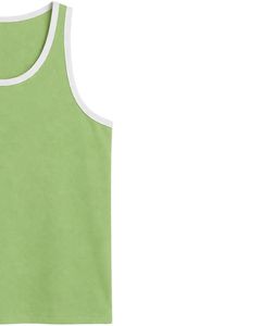 Camiseta sin mangas para hombre, personalizada, verde claro con ribete blanco, chaleco de algodón, informal, para verano, gimnasio, entrenamiento, fitness, color sólido. - Product Image 4