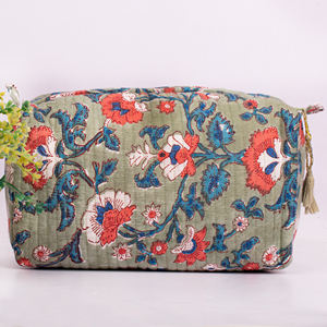 Handblock Print Multifunction Fashionable Makeup <b>Bag</b> Set Eco-Friendly Washable Large Capacity Toiletry Travel Cosmetic Organizer - Product Image 3