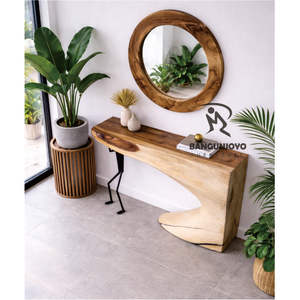 โต๊ะคอนโซลไม้สักคุณภาพสูง งานแฮนด์เมด ดีไซน์ทันสมัย เป็นมิตรกับสิ่งแวดล้อม พร้อมกระจกตกแต่งผนัง - Product Image 2