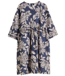 Vestido Túnica Holgado con Estampado Floral, Cuello Redondo, Manga Tres Cuartos, Estilo Kimono, Largo Midi, 100% Algodón Chifón, Transpirable, para Verano - Product Image 1