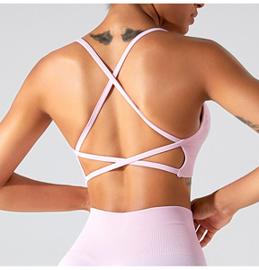 Conjunto Deportivo para Mujer con Sujetador Deportivo Cruzado en la Espalda y Leggings de Cintura Alta Acanalados, Ropa de Yoga y Fitness Azul, Sin Costuras, Transpirable y Elástica - Product Image 3