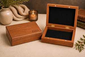 Boîte de rangement rectangulaire moderne en bois sculpté avec couvercle et tiroir organisateur, capacité 3-6L, écologique pour la maison, le bureau et les voyages - Product Image 2