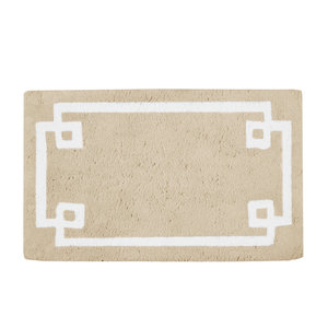 Alfombra de baño beige de diseño griego, suave y felpuda, con elegante borde blanco, absorbente, ideal para el baño. - Product Image 1
