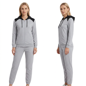 Survêtement gris à capuche pour homme, manches longues, fermeture éclair, décontracté, couleur unie, polyester et coton respirant, idéal pour l'automne - Product Image 2