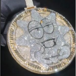 Colgante de plata 925 con incrustaciones de moissanita personalizado, colgante de moissanita de corte redondo estilo hip-hop para hombres y mujeres, ideal para fiestas. - Product Image 1