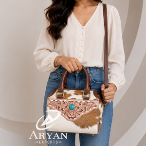 Hot Selling Tooled Cowhide Leather Mini Duffle Bag for Women Crossbody Small Speedy <b>Handbag</b> Boutique Purse Travel Overnight Bag - Product Image 1