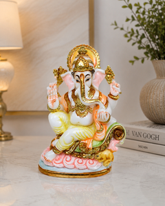 Statue du Dieu Ganesha en résine et poussière de marbre artisanale Nirmala |   Idole de dieu hindou traditionnelle artisanale |   Décoration de temple indien pour la maison - Product Image 2