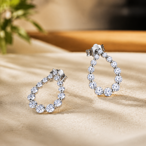 Boucles d'oreilles pendantes en argent sterling 925 avec diamants ronds brillants et moissanite, style créoles, bijoux pour femme - Product Image 2