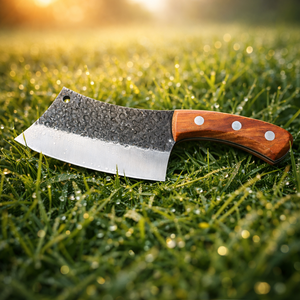 มีดปังตอเหล็กกล้าคาร์บอนเกรดอุตสาหกรรม ทำด้วยมือ พร้อมด้ามไม้และปลอกหนัง รับผลิตแบบ ODM/OEM สำหรับครัว - Product Image 4