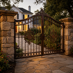 Puerta de Entrada de Hierro Forjado en Bronce con Medallón Ornamental y Grabados, Puerta de Seguridad para Jardín de Villa de Lujo - Product Image 5