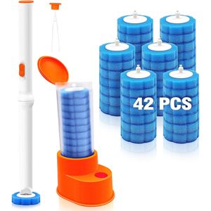 Set di supporto per bacchette monouso per WC con 42 ricariche detergenti, sistema di pulizia per bagno, spazzole per lavandino, inclusi pinzette - Product Image 1