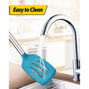 Set di 4 Utensili da Cucina in Silicone Senza BPA, Spatole Grandi Antiaderenti Resistenti al Calore, Cucchiai Forati Blu, Kit di Strumenti da Cucina - Product Image 4
