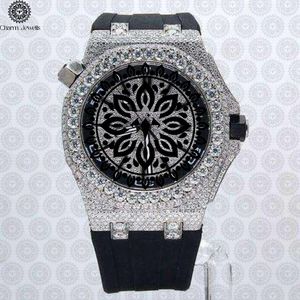 Montre de luxe Charm Jewells en acier inoxydable, boîtier incrusté de diamants, mouvement mécanique, cadran de 42 mm, bracelet en caoutchouc, étanche 10 bars - Product Image 1