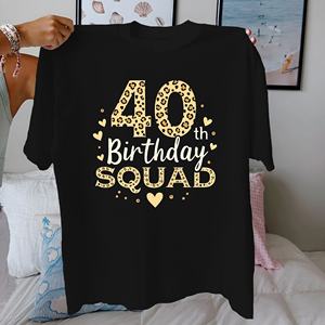 40th Birthday Squad Leopard Print Camiseta cómoda de algodón puro para mujer - Product Image 1