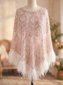 Bespoke Hand-Beaded Gold Sequin Capelet Mesh Tassel Evening Shawl for High-Fashion Retailers & Bridal Salons - Product Image 2