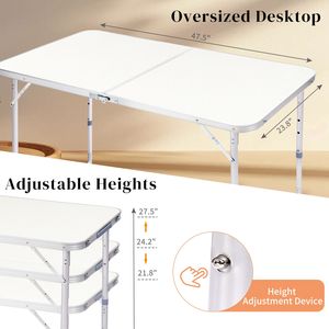 Table pliante multifonctionnelle portable de 4 pieds, 120 x 60 x 70 cm, blanche, pour usages multiples - Product Image 6