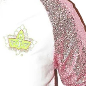 AKA Silver Star <b>Sequin</b> Bomber <b>Jacket</b> Women White Pink Sleeve Zip Up Coat Greek Sorority Stylish Casual Fashion Outerwear - Product Image 3