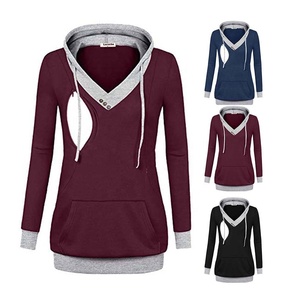 WOMEN NURSING <b>SHIRT</b> PREGNANCY MATERNITY CLOTHING BREASTFEEDING SOLID LONG SLEEVE HOODED <b>LINED</b> 100% COTTON <b>FLEECE</b> WINTER - Product Image 4