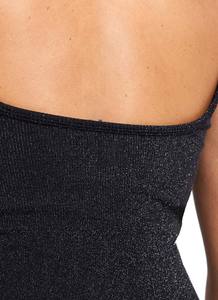 Body de moda con brillo, negro, sin mangas, elástico, cuello redondo, estilo largo, al por mayor, monos de fitness - Product Image 5