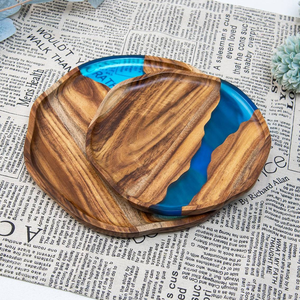 River Resin Acacia Wood Solid Wood Dining <b>Tray</b> Snack <b>Tea</b> <b>Tray</b> Irregular Shape Light Luxury Retro Design Gift Factory Wholesale - Product Image 3
