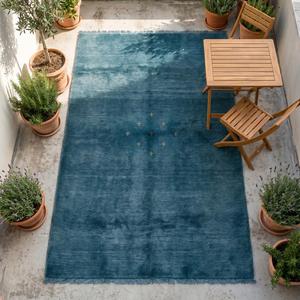 Alfombra de Lana Anudada a Mano Estilo Marroquí Azul Turquesa Premium, Diseño Minimalista con Motivo de Estrella, Alfombra Decorativa con Flecos - Product Image 4