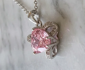 Heart Shaped Pink Zircon Silver Bohemian Style Snake Chain Pendant <b>Necklace</b> for Women Handmade Gemstone Jewelry H.A. Gems - Product Image 1