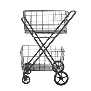 Chariot de courses pliable à 2 niveaux sur roues, chariot utilitaire à double panier avec rotation à 360 degrés - Product Image 4