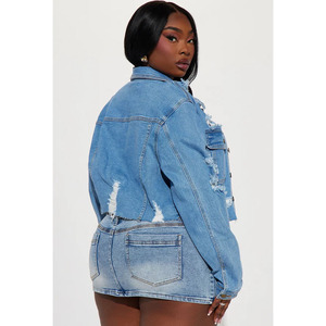 Women Denim <b>Jacket</b> Cropped Blue Distressed Outerwear Streetwear Vintage <b>Jeans</b> Coat Wholesale Custom - Product Image 4
