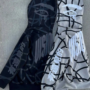 Sudadera con capucha y cremallera completa de felpa francesa, ligera, con logo personalizado estampado en relieve y diseño integral. - Product Image 5