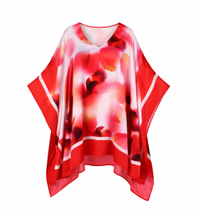 Vestido Kaftán Mini de Playa Bohemio Ecológico con Estampado Digital Floral en Satén Viscosa, Cuello en V, Transpirable y Asimétrico - Product Image 2