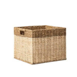 Handwoven natural seagrass <b>storage</b> <b>basket</b> with sturdy structure and built in handles for stylish home organization and decor - Product Image 1