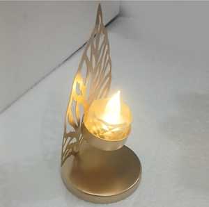 Luxury Leaf Design Metal Handmade Eco-friendly Durable Candle Holder LED <b>Tealight</b> Gold Decorative Diya Stand Home Christmas - Product Image 2