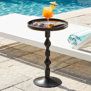 Mesa Auxiliar Redonda Industrial, Mesa para Bebidas de Metal Negro y Madera Oscura con Bandeja Superior, Mesa Auxiliar Rústica Estilo Martini para Sala de Estar - Product Image 5